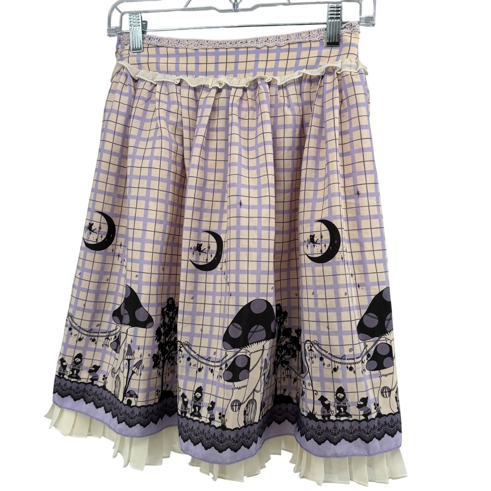 Axes Femme Poetique Mushroom Moon Grid Skirt Purple Cottagecore Lolita Medium